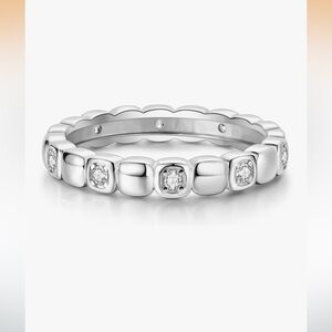 Sterling Silver Round-Bezel cubic zirconia Stackable Ring - White